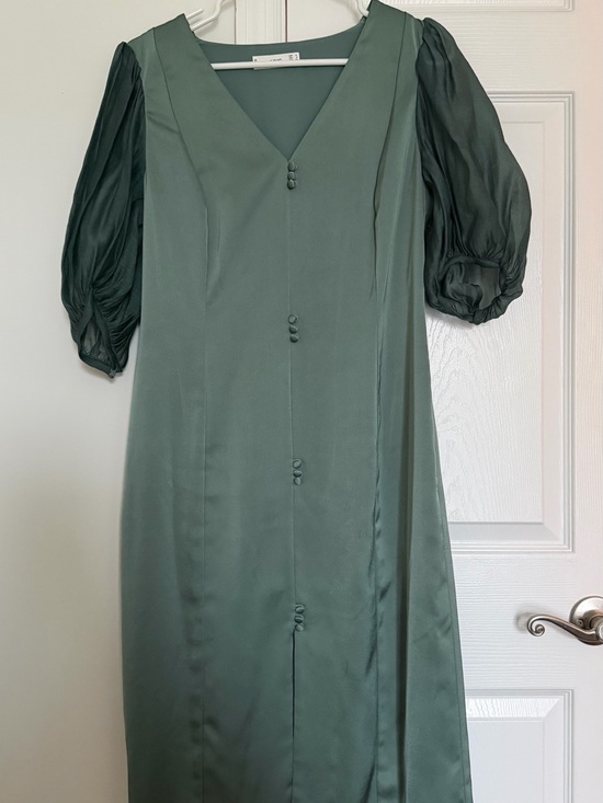 Mango Dresses & Skirts - Mango Olive Green Midi Dress with Puff Sleeves